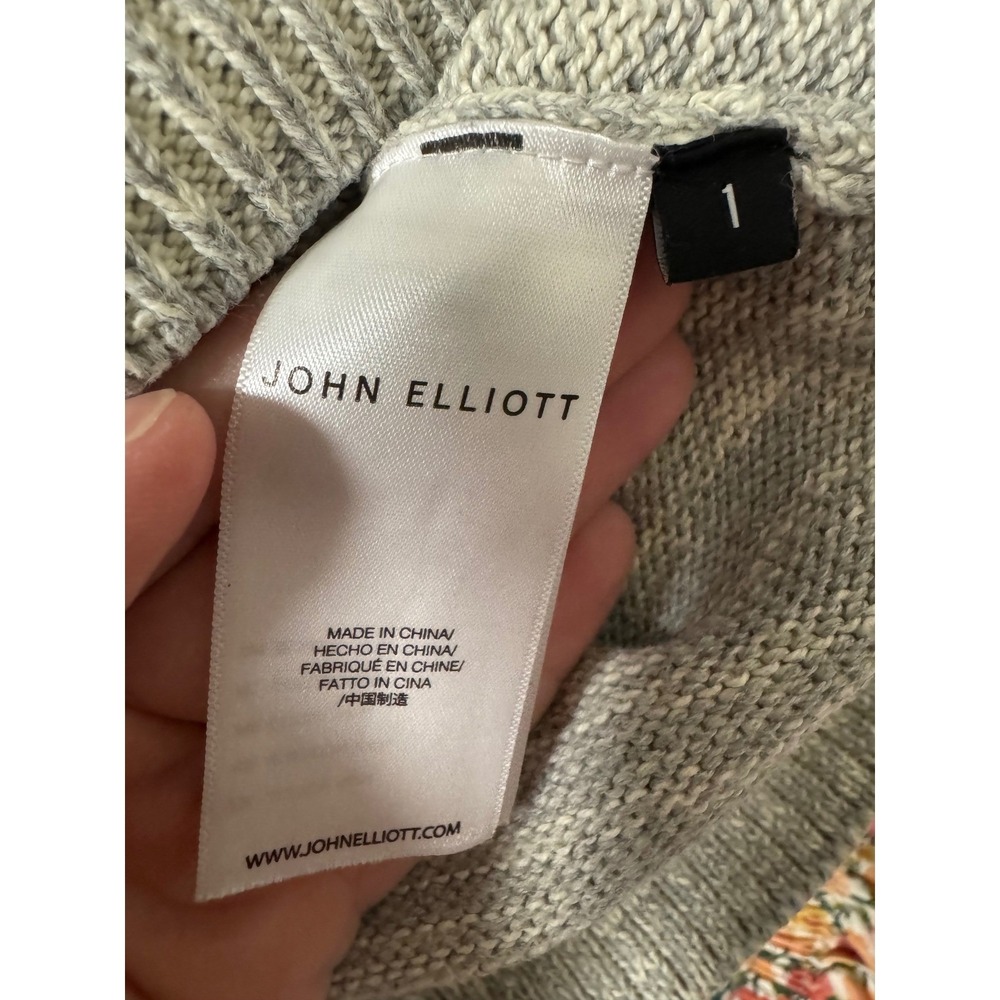 John Elliott Mens Grey White Space Dye Melange Knit Crewneck Sweater Relaxed Fit - Picture 11 of 11